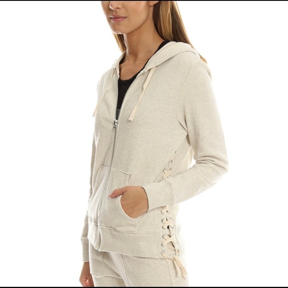 Pam & Gela XS Lace Up Sweatshirt White Cream hoodie
